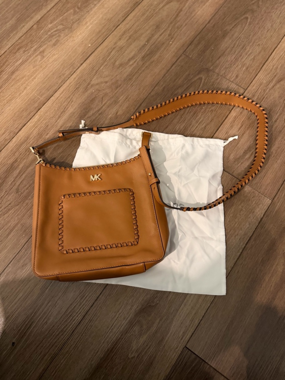 Michael Kors Cognac Leather Crossbody with Whipstitch Trim - Picture 3 of 3